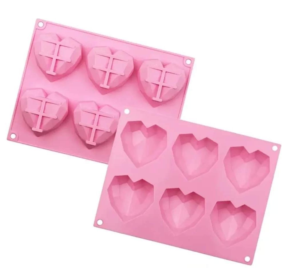 Molde 6 corazones diamante 6.5cm