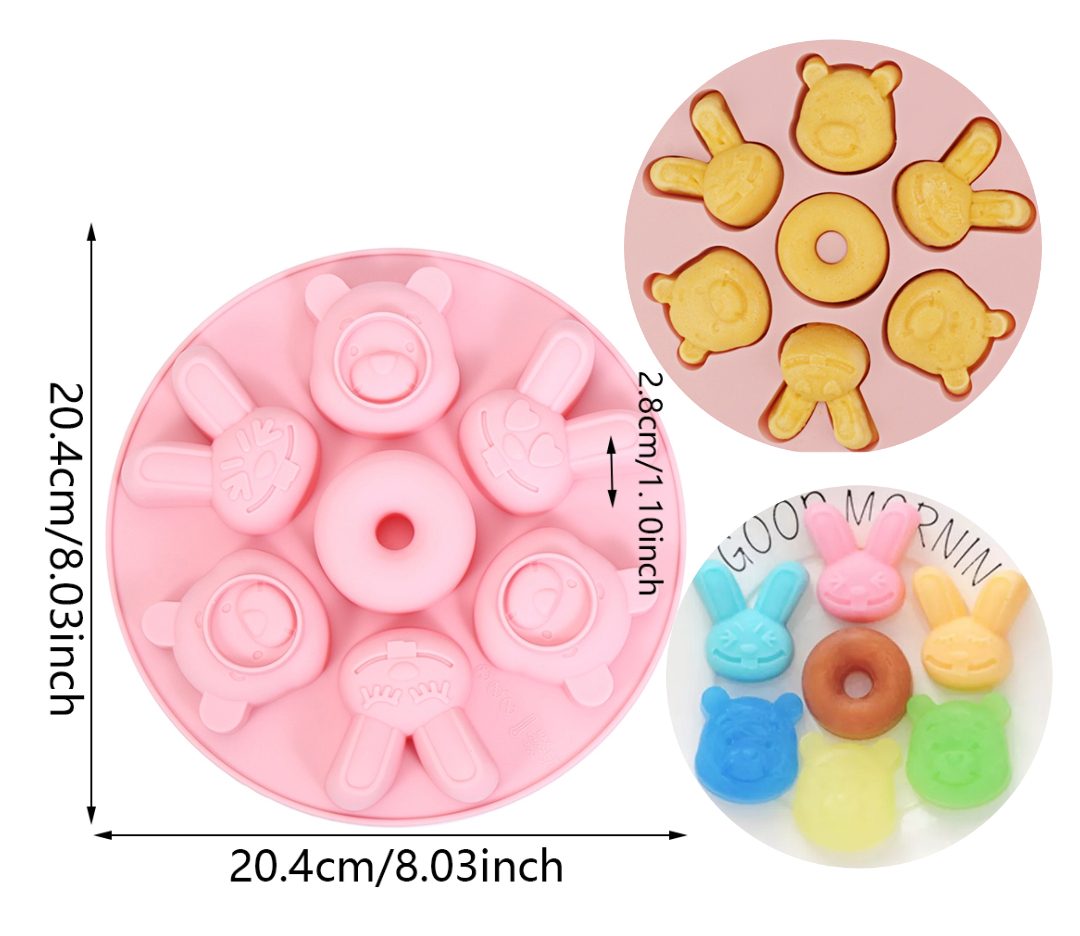 Molde silicona osos. conejos. donut