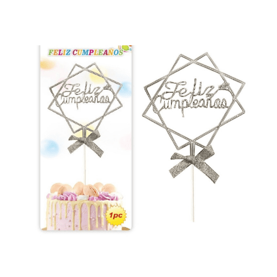 Topper Feliz cumpleaños Mod.2 Plateado
