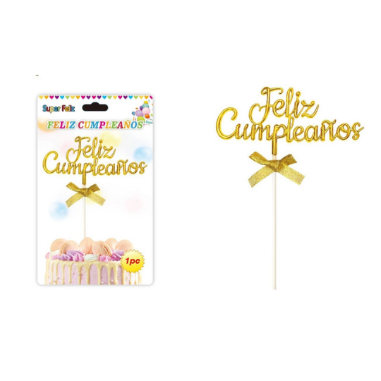 Topper Feliz cumpleaños Dorado
