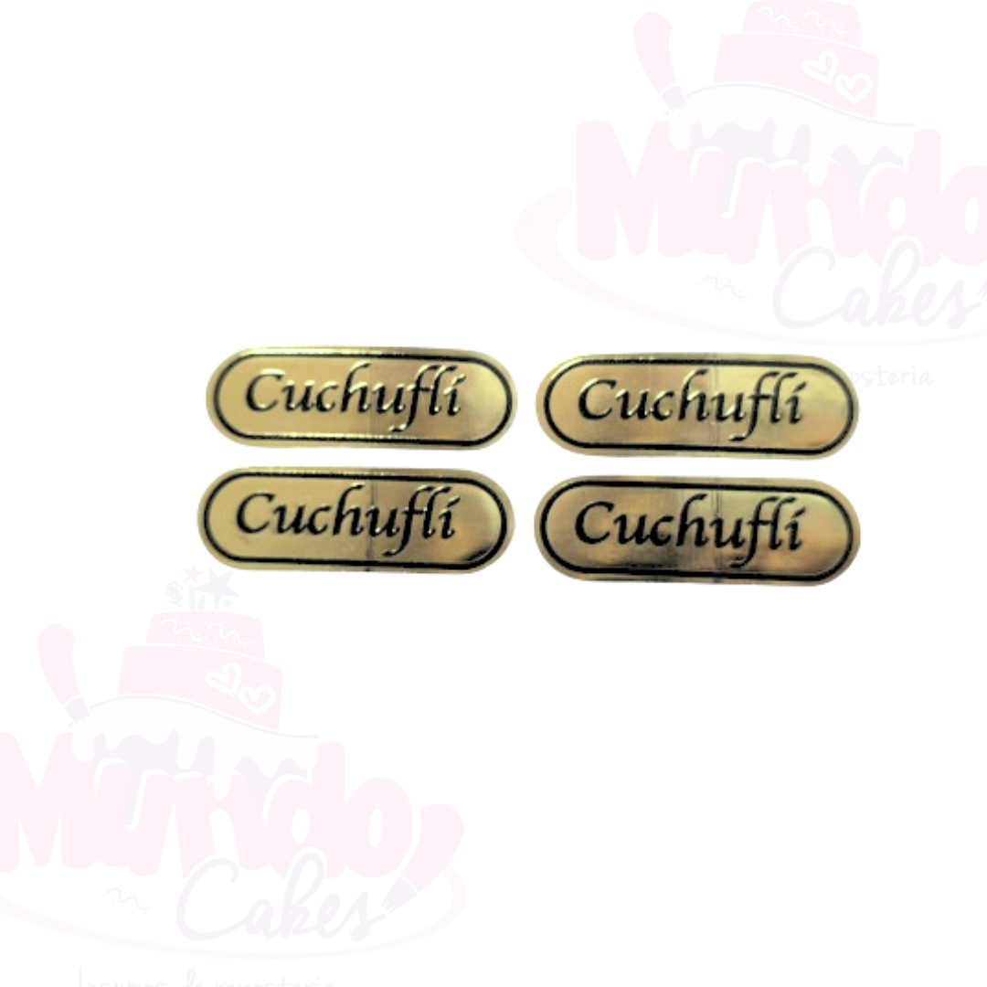 100 etiquetas Cuchufli Dorado con letras negras