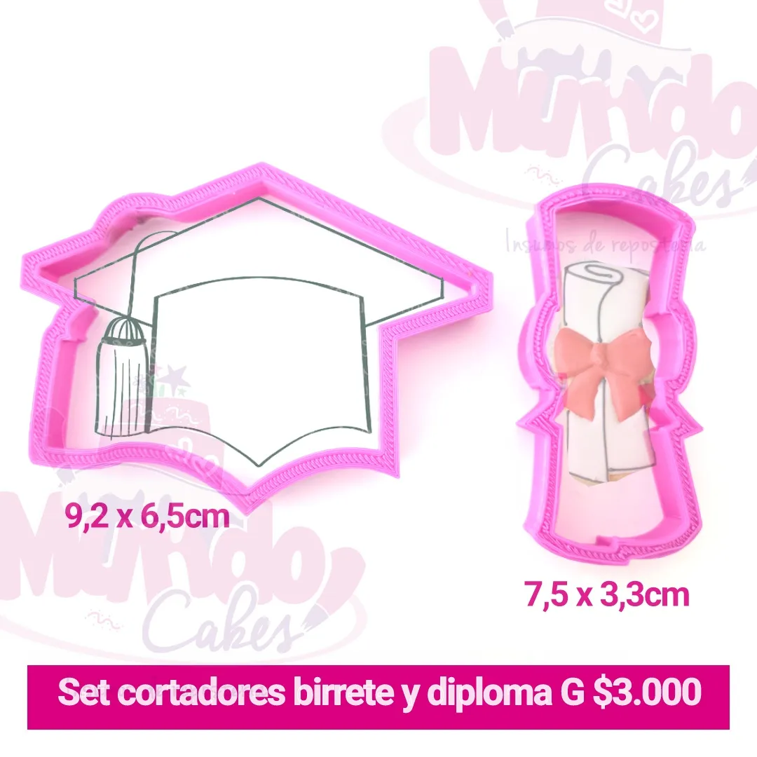 Set cortadores birrete y diploma graduación