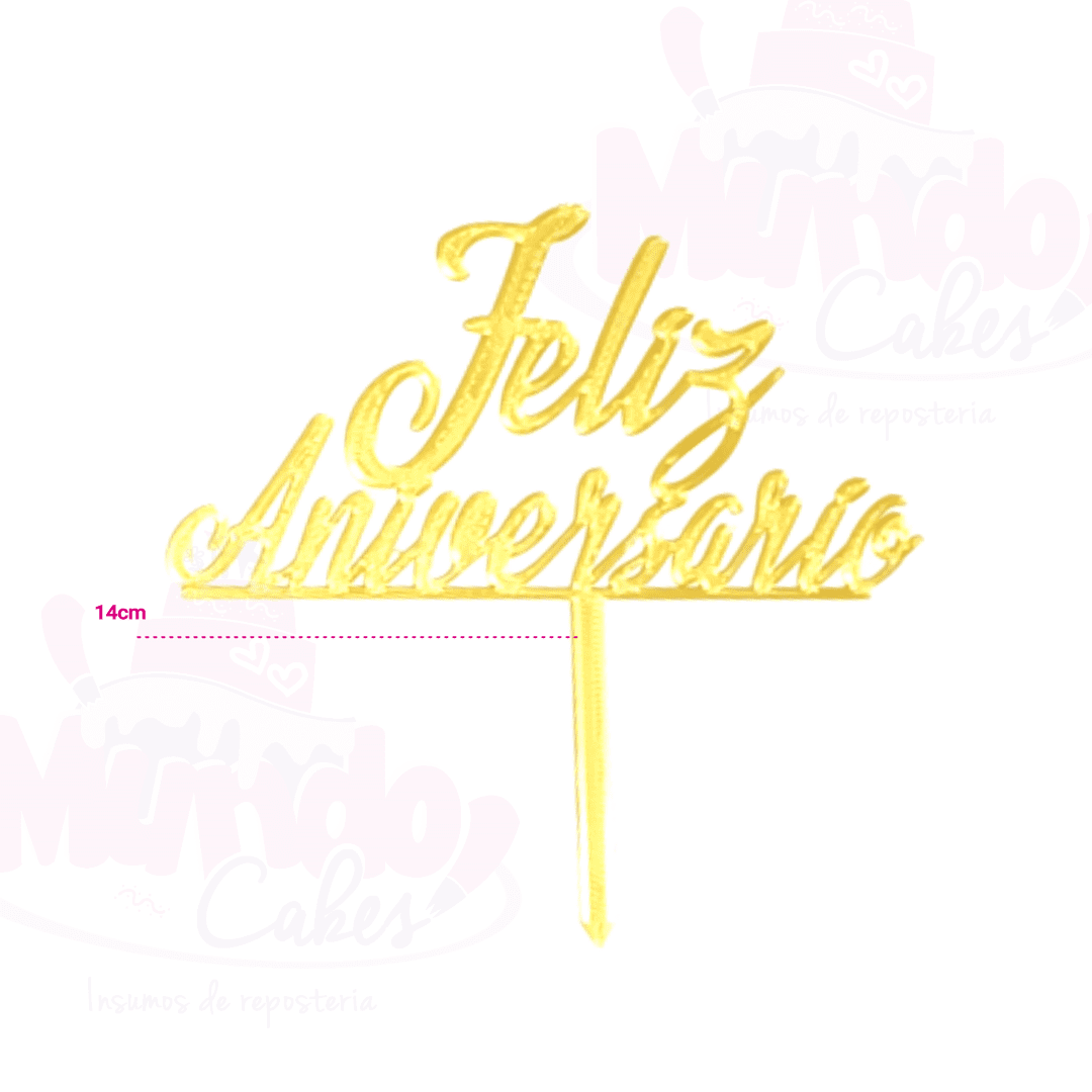 Topper Feliz Aniversario Dorado