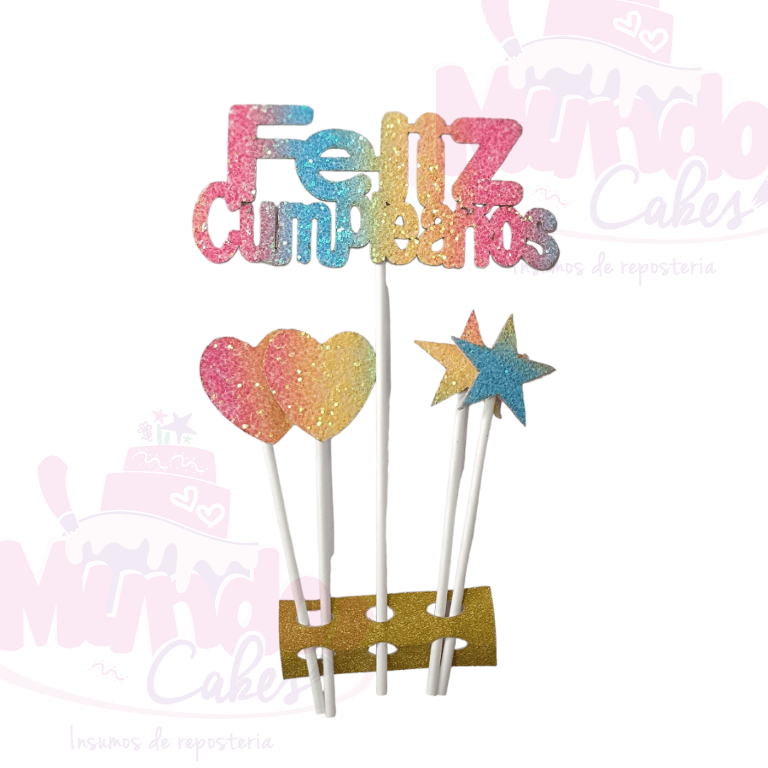 Topper Feliz cumpleaños arcoiris