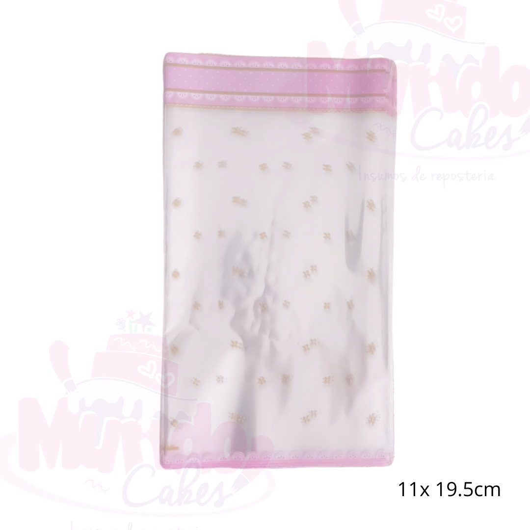 10 bolsas celofan rosada con florcitas