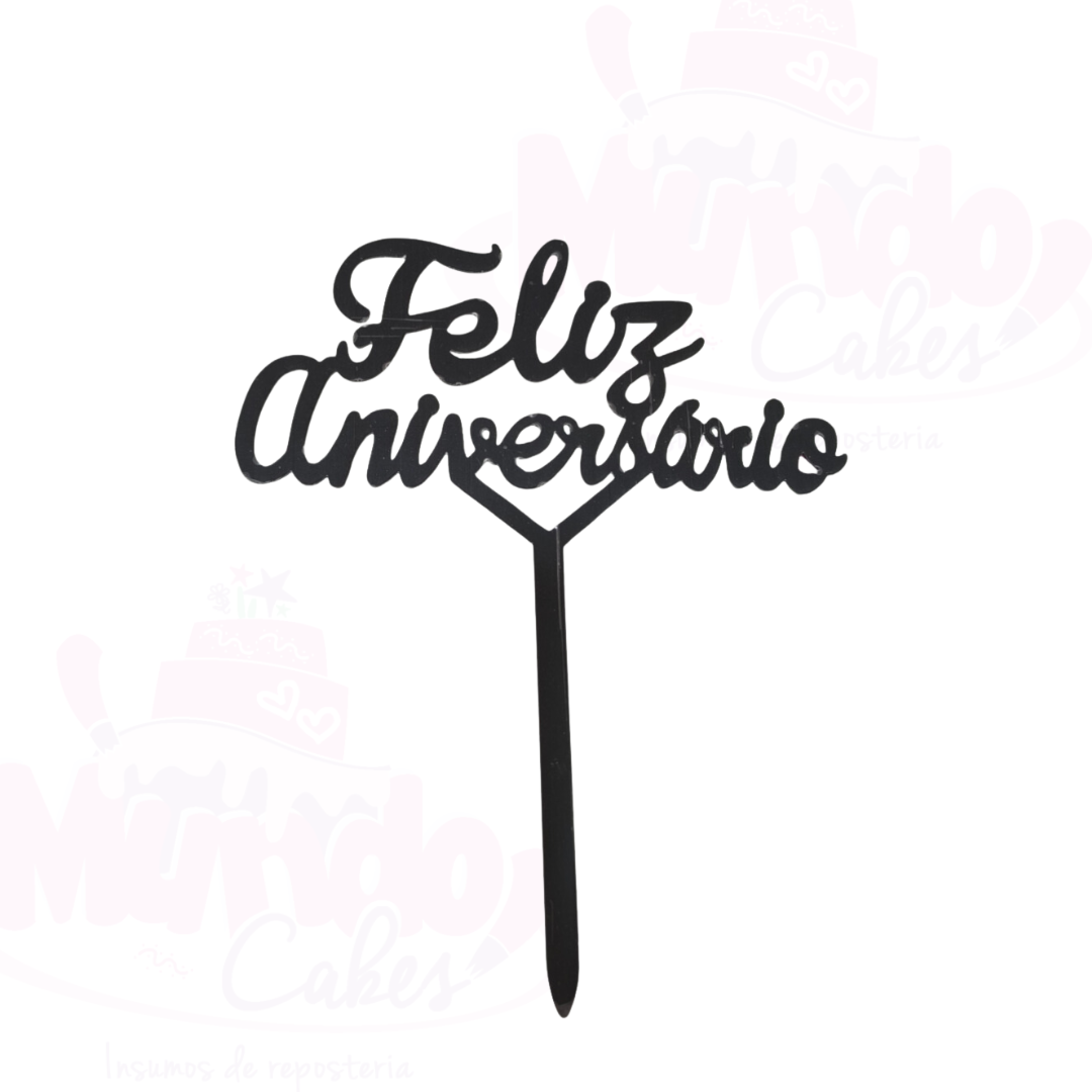 Topper Feliz aniversario dorado 16cm