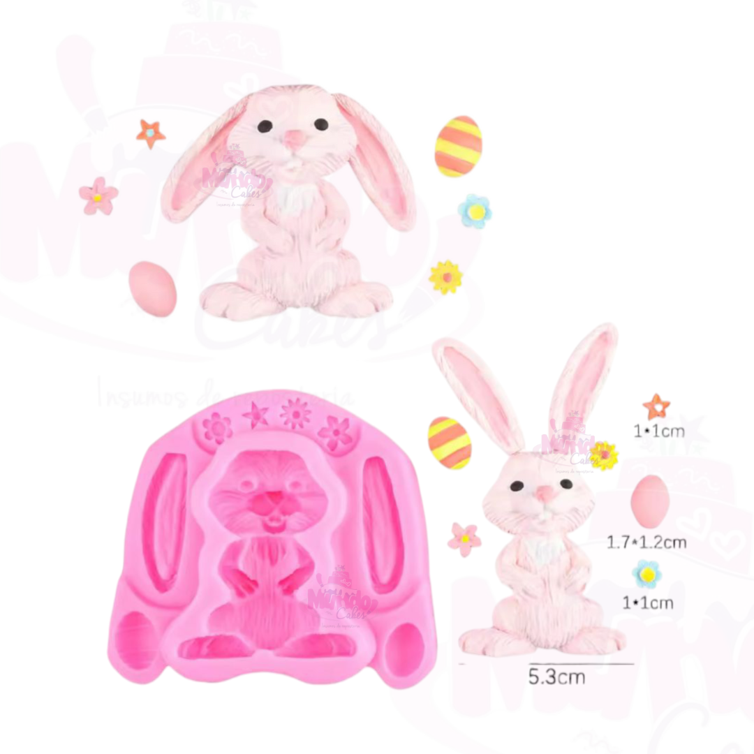 Molde conejo 2D huevos y flores